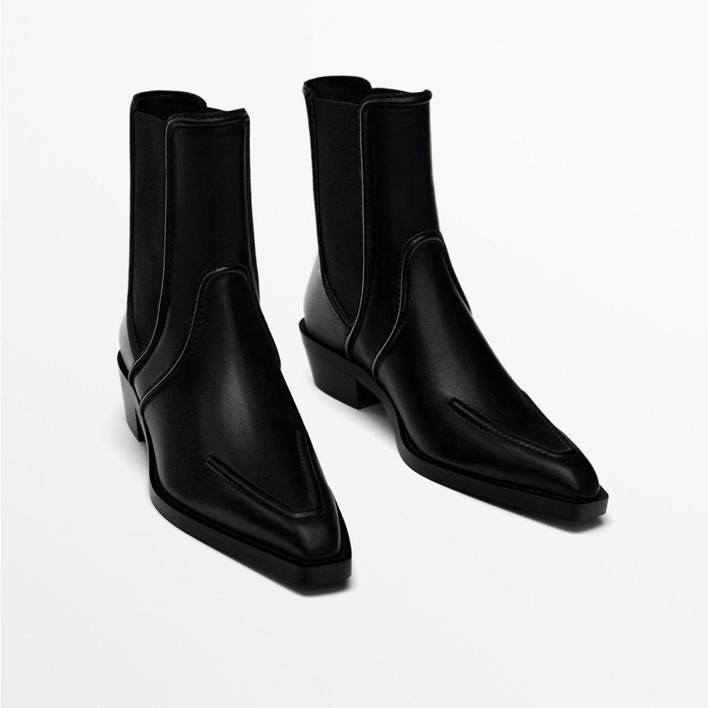 NWT Massimo Dutti Moc Toe Heeled Ankle Boots, Size 9